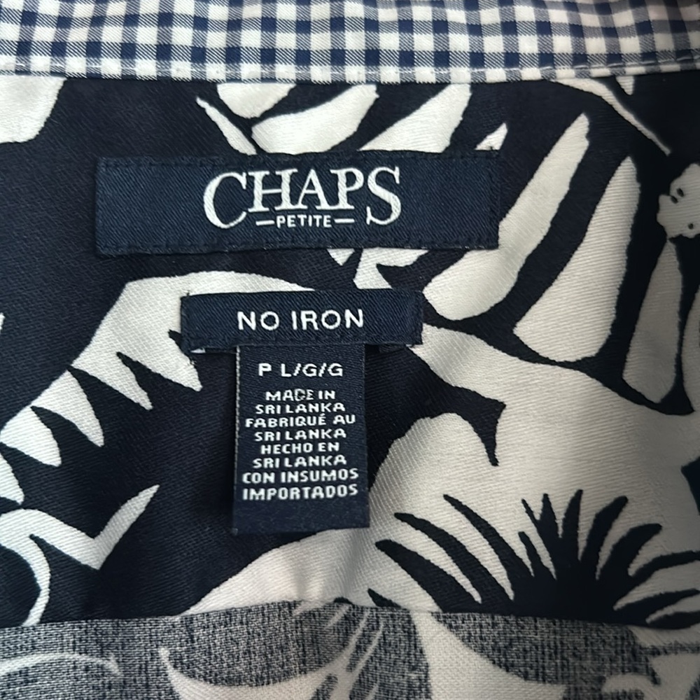 Chaps Womens No Iron Blue White Print Long Sleeve Cotton Blouse Large Floral - Picture 2 of 7